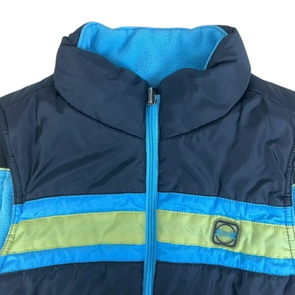 Le Tigre Y2K‎ Unisex Reversible Puffer Fleece Vest Black Blue Lime Green Size M